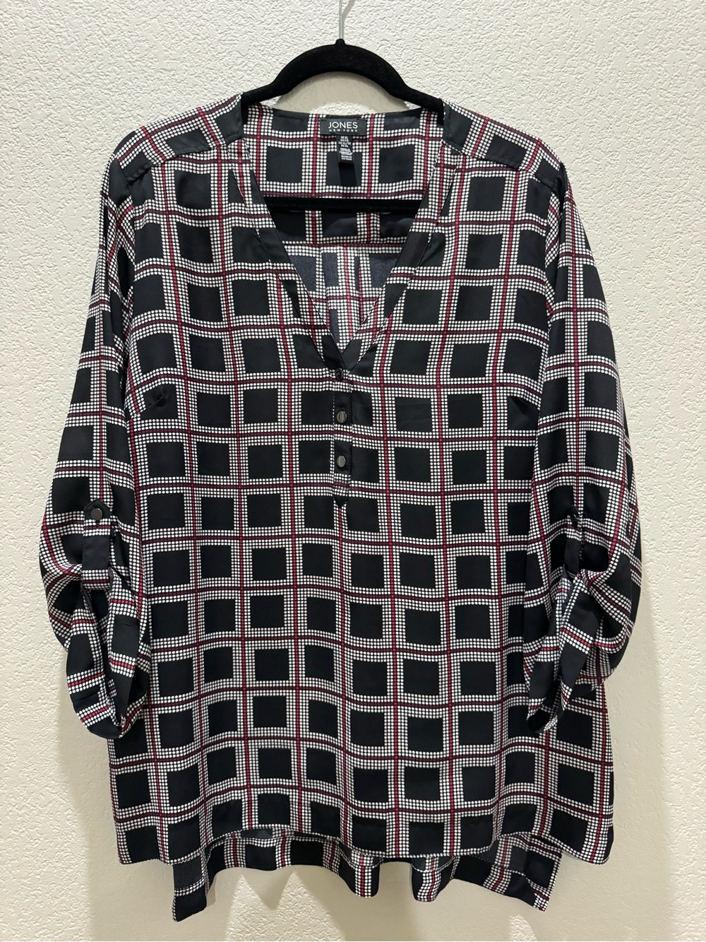 Jones New York Black and Red Checked Tunic